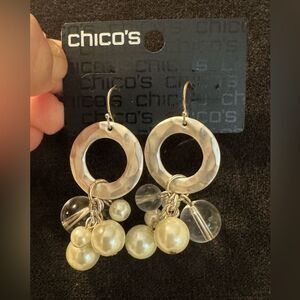 0102-Chico's Gold and Pearl Dangle Earrings